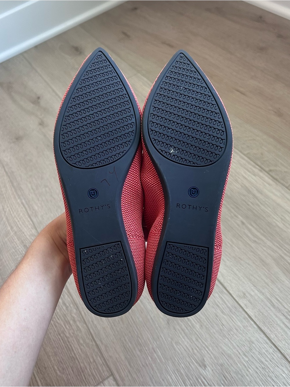 Rothy’s The Point Coral Pink Knit Pointed Toe Flats Shoes Women’s Size 7.5 - Picture 5 of 10